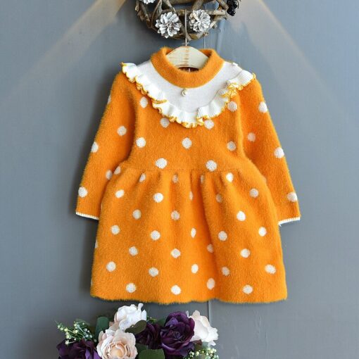 Baby Mink Fleece Sweater Girl Dress Children'S Clothing Autumn Winter 2020 New Pullover Sweater Dot European American Kid Dress