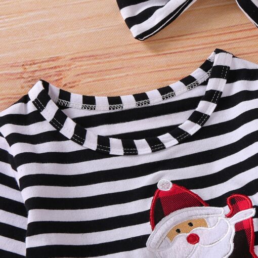 Toddler Baby Girls Christmas Santa Striped Print Tulle Dress+Headband Outfits Princess Party Dress Infantil Children Kids Suit