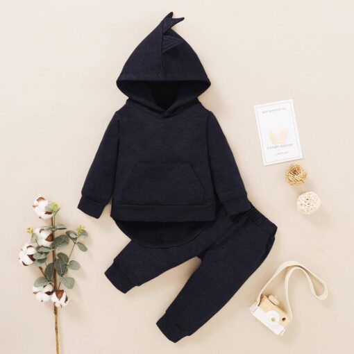 Baby Clothes Boy 6 Months Toddler Boy Winter Clothes Black Long Sleeve Hoodie Gray Plaid Print Cartoon Dinosaur Baby Boy Outfits