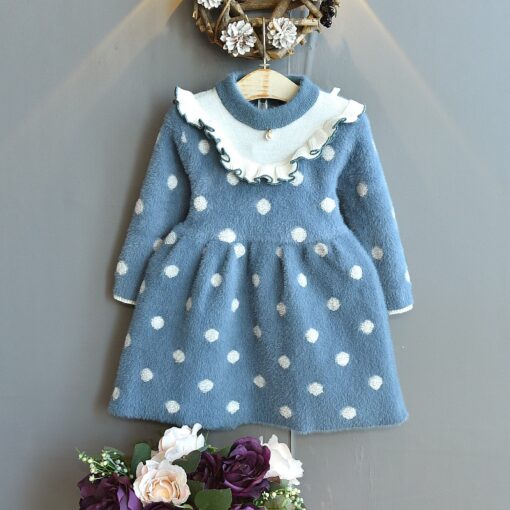 Baby Mink Fleece Sweater Girl Dress Children'S Clothing Autumn Winter 2020 New Pullover Sweater Dot European American Kid Dress