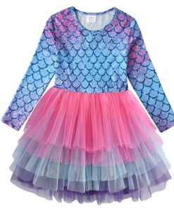 VIKITA Girls Princess Dresses Kids Cartoon Vestidos Children Autumn Dress Kids Dress for Girls Long Sleeve Unicorn Dresses