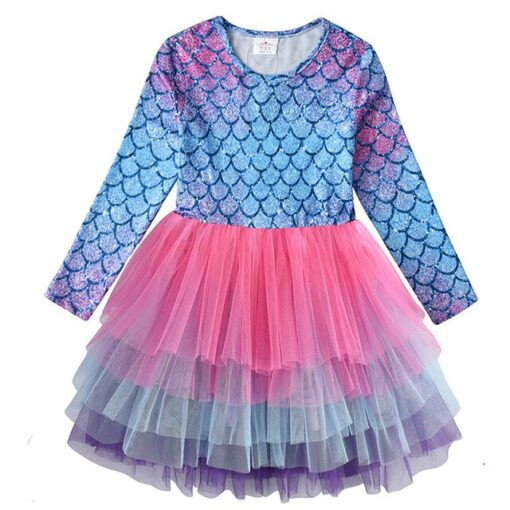 VIKITA Girls Princess Dresses Kids Cartoon Vestidos Children Autumn Dress Kids Dress for Girls Long Sleeve Unicorn Dresses