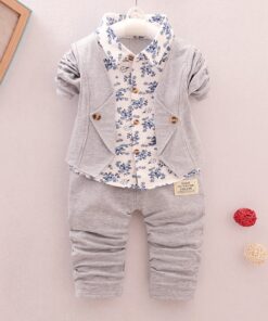 Bibicola Baby Boy Gentleman Clothing Sets Kids Floral Clothes For Birthday Formal Outfits Suit Fashion Tops Shirt + Pants 2pcs