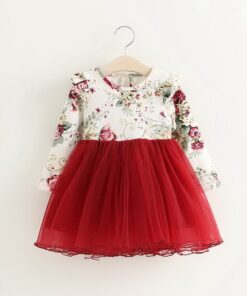 Girls Dress Floral Christmas Dress Girl Long Sleeve Fluffy Tutu Princess Dress Children Clothing E504779