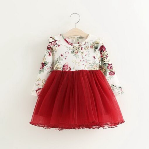 Girls Dress Floral Christmas Dress Girl Long Sleeve Fluffy Tutu Princess Dress Children Clothing E504779