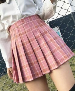 QRWR Summer Women Skirts 2020 New Korean High Waist Plaid Mini Skirt Women School Girls Sexy Cute Pleated Skirt with Zipper