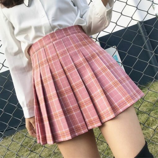 QRWR Summer Women Skirts 2020 New Korean High Waist Plaid Mini Skirt Women School Girls Sexy Cute Pleated Skirt with Zipper