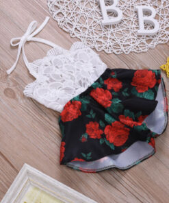 Pudcoco Summer Newborn Baby Girl Clothes Sleeveless Lace Flower Print Strap Romper Jumpsuit One-Piece Outfit Summer Clothes