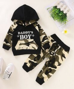 Baby Clothes Sets Newborn Infant Baby Boy Letter Hoodie T Shirt Tops+ Camouflage Pants Outfits Set Christams Gifts