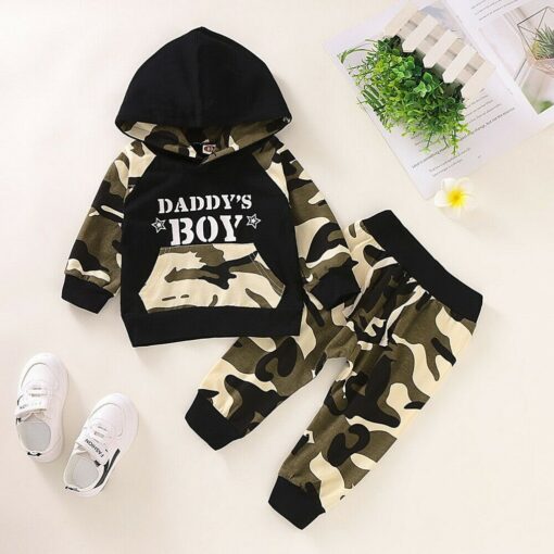 Baby Clothes Sets Newborn Infant Baby Boy Letter Hoodie T Shirt Tops+ Camouflage Pants Outfits Set Christams Gifts