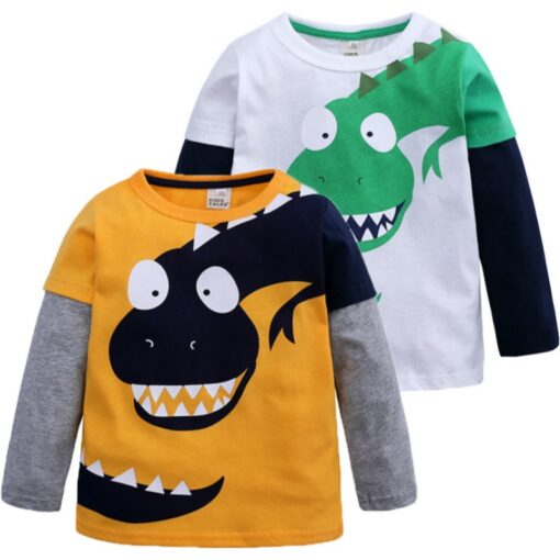 New Baby Boy T-Shirt Children's Clothes Cartoon Boy Dinosaur Long Sleeve T-shirt Spring and Autumn New Print Coat 2-7 Years Old