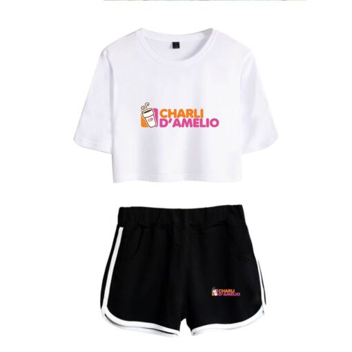 New Charli DAmelio Ice Coffee Splatter Women Two Piece Set Shorts+lovely T-shirt Sexy charli damelio merch Sport suit Girl