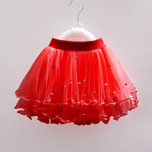 Kids Pearl Skirts Girls Mesh Beaded Clothes Children Ruffles Tutu Skirt Girl Multi-Layers Dance Princess Party Costumes