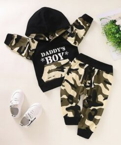 Baby Clothes Sets Newborn Infant Baby Boy Letter Hoodie T Shirt Tops+ Camouflage Pants Outfits Set Christams Gifts