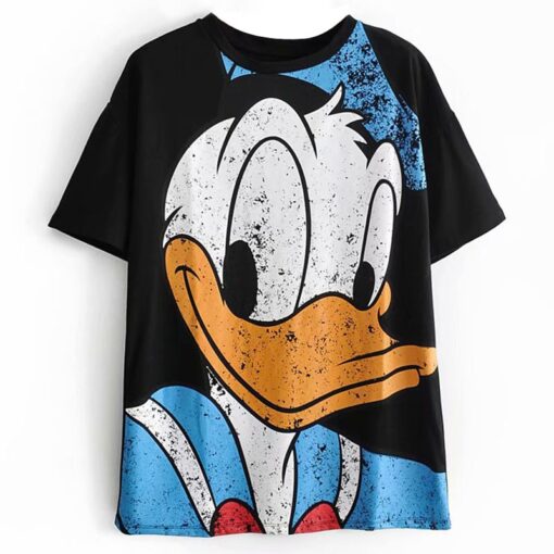 Disney Cartoon Cotton T-Shirt Women 2020 Summer Casual Mickey Mouse Daisy Duck Tshirt Women Vintage Streetwear Tee Tops T-Shirts