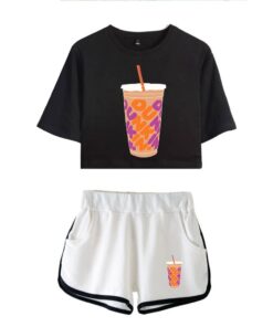 New Charli DAmelio Ice Coffee Splatter Women Two Piece Set Shorts+lovely T-shirt Sexy charli damelio merch Sport suit Girl