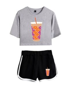 New Charli DAmelio Ice Coffee Splatter Women Two Piece Set Shorts+lovely T-shirt Sexy charli damelio merch Sport suit Girl