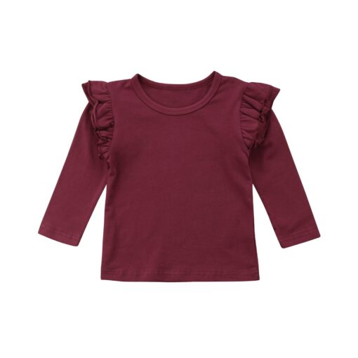 1-5Y Toddler Kids Baby Girls Lace Casual Long Sleeve T-shirt Tee Tops Blouse Clothes Black White Red 3 Colors