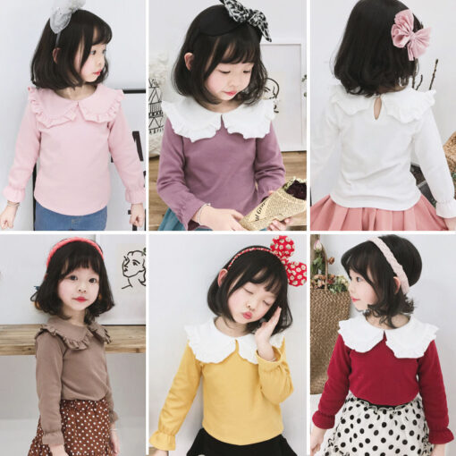 2020 Spring Autumn New Girls Shirts Kid's T-shirt Lapel Lace Casual Fashion White Doll Collar Shirt Children's Clothing
