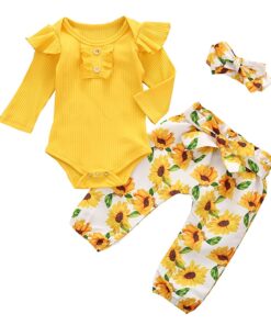 3Pcs Newborn Baby Girl Clothes Set Fashion Autumn Long Sleeve Solid Color Romper Tops Pants Headband Infant Clothing Outfits