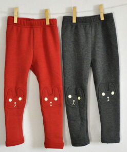 Cute Rabbit Printed Girls Child Pants Winter Autumn Bottoms Kids Baby Toddler Inside Warm Fleece Leggings Trousers
