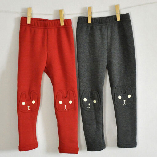 Cute Rabbit Printed Girls Child Pants Winter Autumn Bottoms Kids Baby Toddler Inside Warm Fleece Leggings Trousers