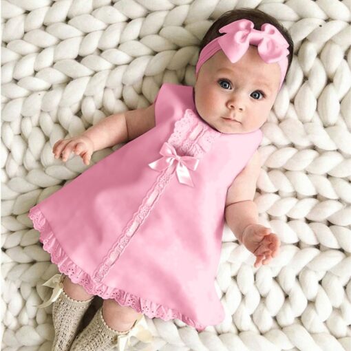 Newborn Baby Girl Dress Sleeveless Casual Maxi Bow Dress+Headband Set outfit Bowknot Ruffle Red Clothes Baby Summer Dress