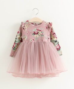 Girls Dress Floral Christmas Dress Girl Long Sleeve Fluffy Tutu Princess Dress Children Clothing E504779