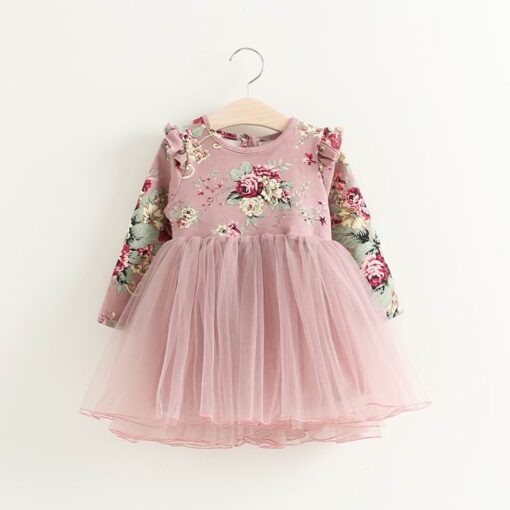 Girls Dress Floral Christmas Dress Girl Long Sleeve Fluffy Tutu Princess Dress Children Clothing E504779