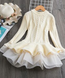Long Sleeve Dress for Girls 3-8 Years Princess Costume Winter Knitted Kids Red Christmas Dress New Year Autumn Children Clothing