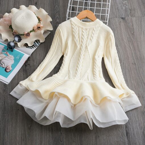 Long Sleeve Dress for Girls 3-8 Years Princess Costume Winter Knitted Kids Red Christmas Dress New Year Autumn Children Clothing
