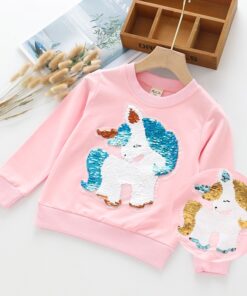 Autumn Girls Sweatshirt Unicorn Sequined Children T-shirt Cotton Long Sleeve Kids Tops Tees Fashion Girls Clothing