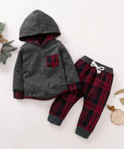 Baby Clothes Boy 6 Months Toddler Boy Winter Clothes Black Long Sleeve Hoodie Gray Plaid Print Cartoon Dinosaur Baby Boy Outfits