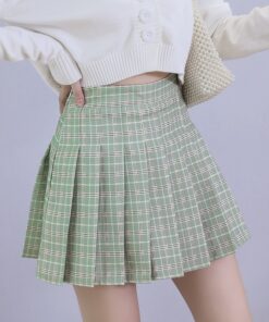 QRWR Summer Women Skirts 2020 New Korean High Waist Plaid Mini Skirt Women School Girls Sexy Cute Pleated Skirt with Zipper