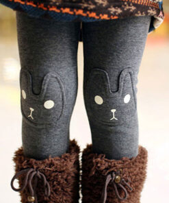 Cute Rabbit Printed Girls Child Pants Winter Autumn Bottoms Kids Baby Toddler Inside Warm Fleece Leggings Trousers