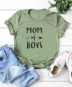 MOM OF BOYS Letter Print T Shirt Women Short Sleeve O Neck Loose Tshirt 2020 Summer Women Causal Tee Shirt Tops Mujer