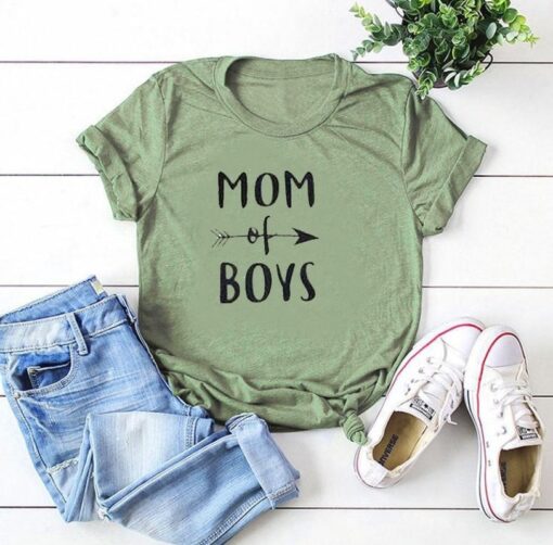 MOM OF BOYS Letter Print T Shirt Women Short Sleeve O Neck Loose Tshirt 2020 Summer Women Causal Tee Shirt Tops Mujer