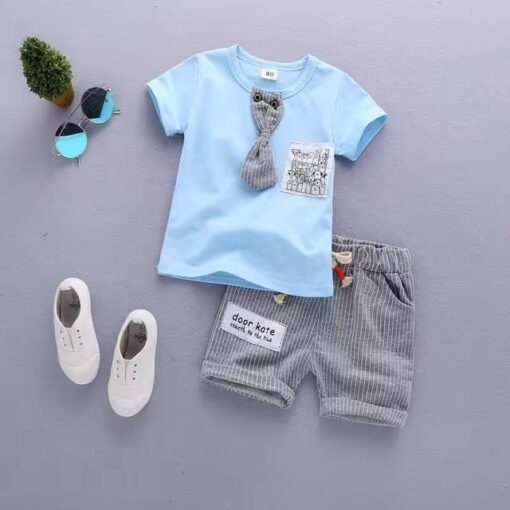 2020 New Baby Shirt Clothing Set Boys Girls Cute Summer Casual Wear Set Cartoon Mustache Top Denim Set Children's Clothes 1-4 Ye