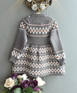 Girls Autumn Dress 2020 New Winter Baby Kids Knitted Bottoming Ladies National Jacquard Long-Sleeved Stretch Slim Sweater Dress