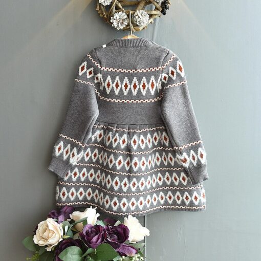 Girls Autumn Dress 2020 New Winter Baby Kids Knitted Bottoming Ladies National Jacquard Long-Sleeved Stretch Slim Sweater Dress