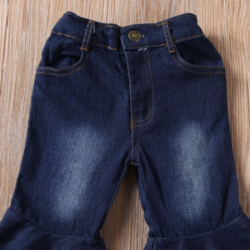 2-7 Y Toddler Kid Baby Girl Bell-Bottoms Pant Denim High Waist Wide Leg Jeans Trousers Pants
