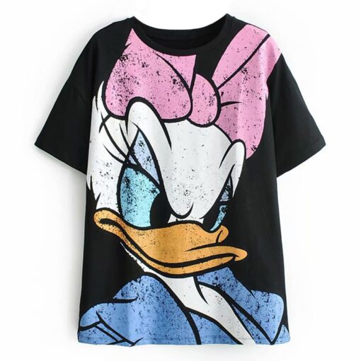 Disney Cartoon Cotton T-Shirt Women 2020 Summer Casual Mickey Mouse Daisy Duck Tshirt Women Vintage Streetwear Tee Tops T-Shirts
