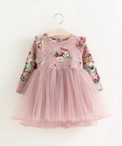 Girls Dress Floral Christmas Dress Girl Long Sleeve Fluffy Tutu Princess Dress Children Clothing E504779