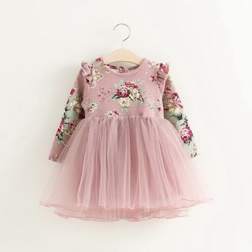 Girls Dress Floral Christmas Dress Girl Long Sleeve Fluffy Tutu Princess Dress Children Clothing E504779