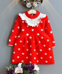 Baby Mink Fleece Sweater Girl Dress Children'S Clothing Autumn Winter 2020 New Pullover Sweater Dot European American Kid Dress