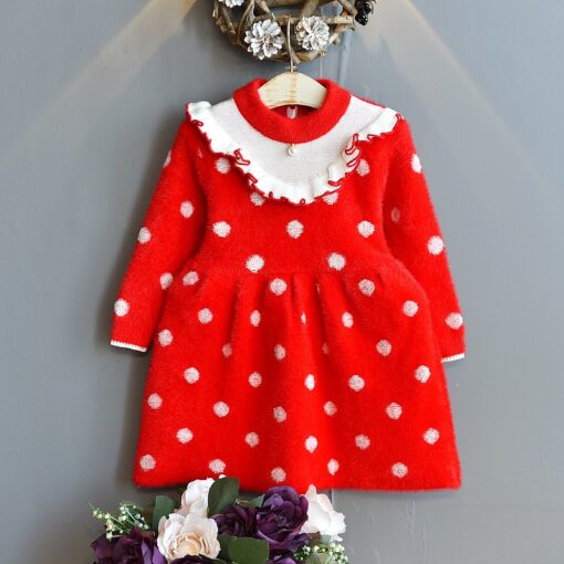 Baby Mink Fleece Sweater Girl Dress Children'S Clothing Autumn Winter 2020 New Pullover Sweater Dot European American Kid Dress