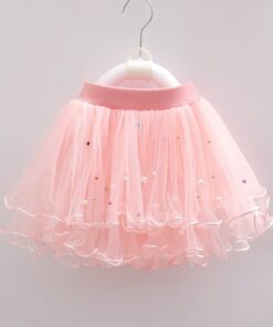 Kids Pearl Skirts Girls Mesh Beaded Clothes Children Ruffles Tutu Skirt Girl Multi-Layers Dance Princess Party Costumes