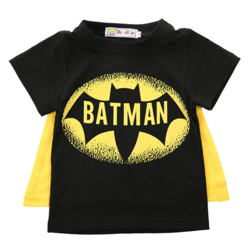 2020 Kids Boys T-shirt Tops with Cape Superman Batman Children summer Short Sleeve t-shirt Tee tops Baby Boys Clothes custume