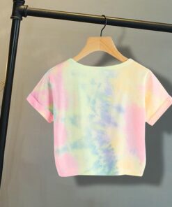 Tie Dye T-Shirts Tops Kids Casual Girls Happy Letter Printed Children tshirt 2020 Summer tshirt for woman Short Sleeve Tees