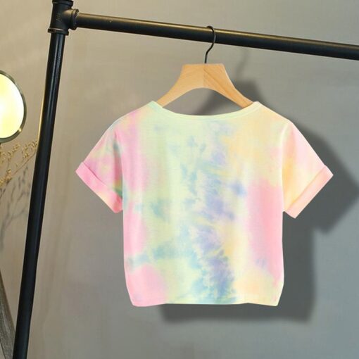 Tie Dye T-Shirts Tops Kids Casual Girls Happy Letter Printed Children tshirt 2020 Summer tshirt for woman Short Sleeve Tees